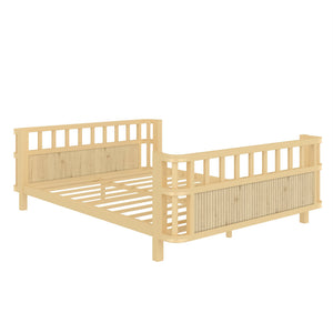 English Elm Children's Low Platform Bed Full Size Iron Wood Frame with Safety Railings for Kids W1858P390002