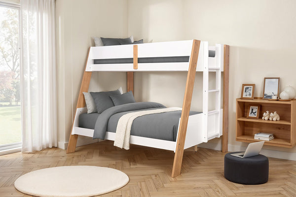 English Elm Contemporary Twin Over Full Bunk Bed With Safety Rails & Ladder - Natural White Finish For Kids' Rooms B2741S00690