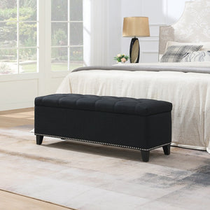 English Elm 47.5" Linen Button-tufted Storage Bench Nail-head Trim Entryway Living Room Seat W2671P450824