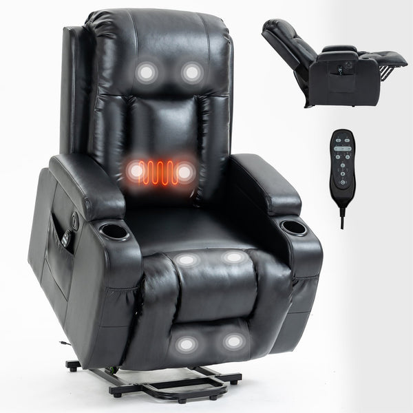 English Elm Infinite Power Lift Recliner with Massage Heat Usb Port and Cup Holders for Elderly W1803S00056