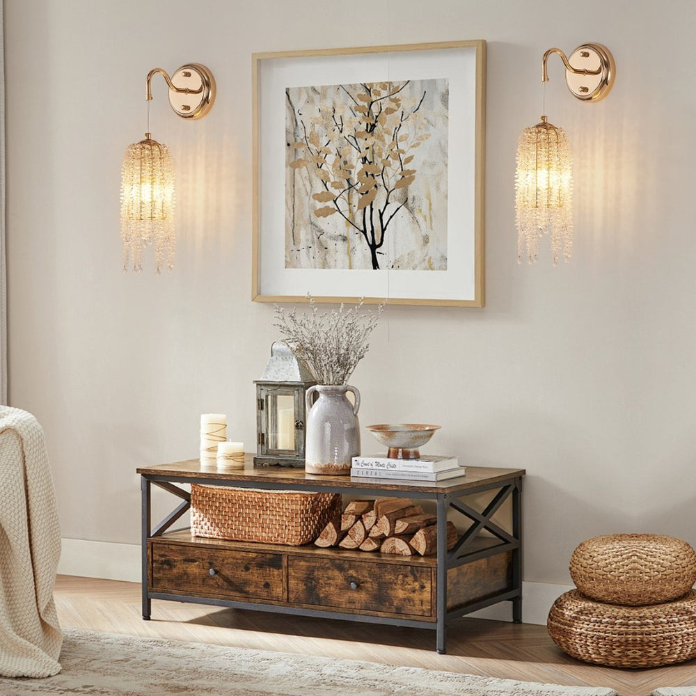 English Elm Set Of 2 Gold Frame Crystal Bead Wall Sconces – Elegant Hanging Light Fixture For Any Room Decor W2312P368715-GIGA