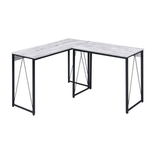 English Elm Antique White And Black Writing Desk - Rustic Industrial Design With Sturdy Metal Sled Base B062P184522