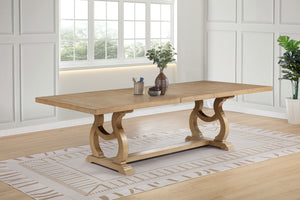 English Elm Fremont Trestle Rectangular Dining Table with Distressed Hardwood and Extension Leaf B062S00831