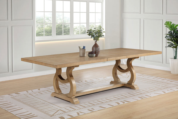 English Elm Fremont Trestle Rectangular Dining Table with Distressed Hardwood and Extension Leaf B062S00831