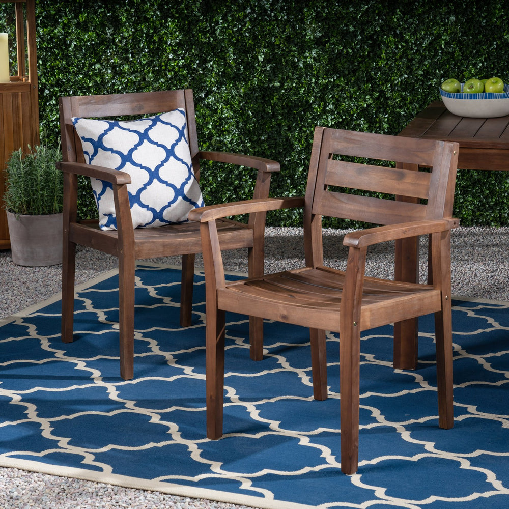 English Elm Christopher Knight Home® - STAMFORD Acacia Dining Chairs Set of 2 - Dark Brown Slatted Modern Outdoor Seating, Durable Wood 60267.00DBRN