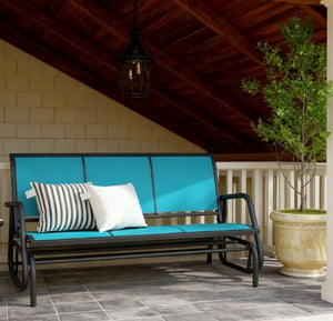 English Elm Outdoor 3 Seat Porch Glider Bench Powder Coated Steel Breathable Mesh Patio Swing T3971P420674