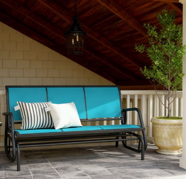 English Elm Outdoor 3 Seat Porch Glider Bench Powder Coated Steel Breathable Mesh Patio Swing T3971P420674