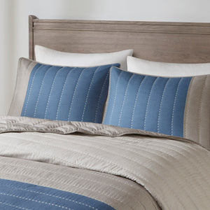 JLA Home Madison Park - 3 Piece Printed Color Blocking Microfiber Quilt Set Reversible Taupe Backing, Channel Quilting Texture, Lightweight Warmth for All Seasons 94 L x 104 W x 0.25H MP13-8133