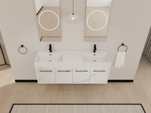 English Elm 60 Inch Wall-Mounted Bathroom Vanity With Double Resin Sinks, Modern Design, Storage & Style W999S00254