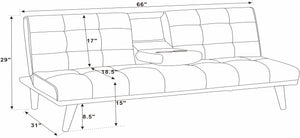 English Elm Upholstered Tufted Convertible Sofa with Cup Holders and Solid Wood Legs B2748P452547