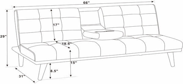 English Elm Upholstered Tufted Convertible Sofa with Cup Holders and Solid Wood Legs B2748P452547