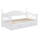 English Elm Wooden Twin Size Daybed With Twin Size Trundle, Extendable Daybed With Two Storage Drawers,White(Expected Arrival Time:9.12)