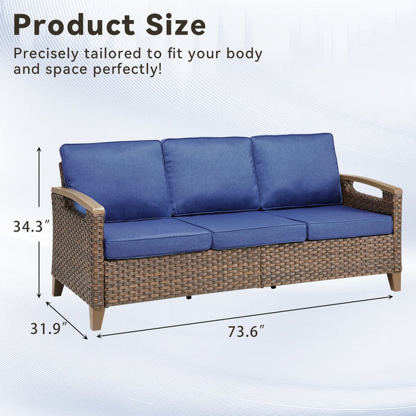 English Elm 73.6" Outdoor Pe Rattan Sofa Deep Seating Porch Couch with Thick Olefin Cushions T3773P418187