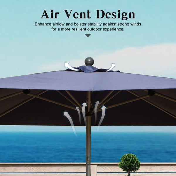 English Elm Rectangle Patio Umbrella with Crank Lift and Tilt, UV-Resistant 180G Polyester Canopy, Ventilated Shade (Base Not Included) Navy Blue W1859P353557