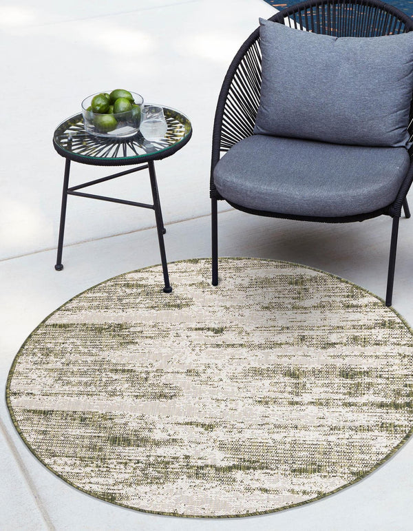 Unique Loom Outdoor Modern Cartago Machine Made Abstract Rug Green, Ivory 10' 0" x 10' 0"