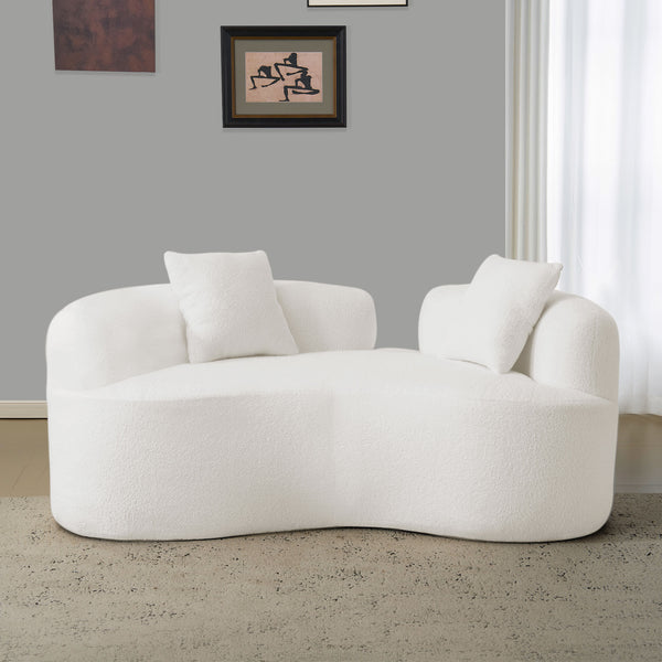English Elm 66.93 Curved Loveseat 73" Heart-Shaped Teddy Velvet Sofa Full Foam & Spring Support, No-Assembly Cozy Compact White W3612P332115