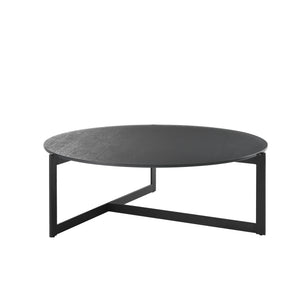 English Elm Krike Industrial Round Coffee Table Tempered Glass Top Steel Cross Leg Living Room Gray B2736S00025