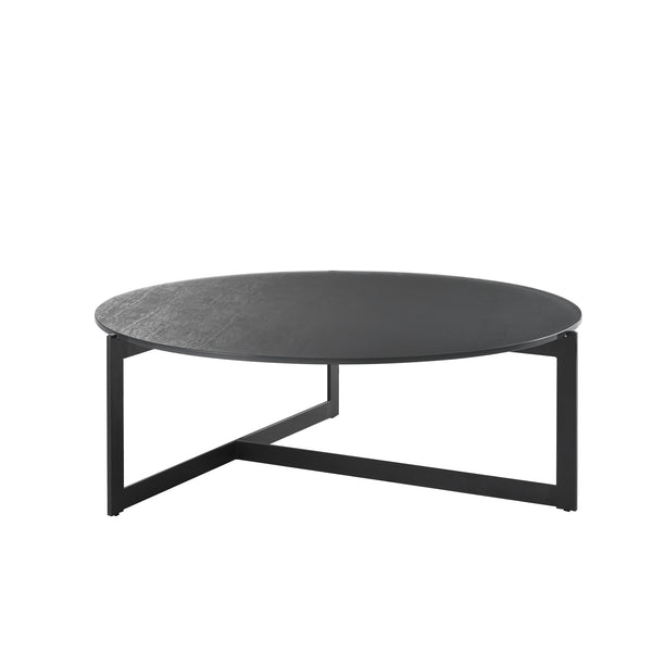 English Elm Krike Industrial Round Coffee Table Tempered Glass Top Steel Cross Leg Living Room Gray B2736S00025