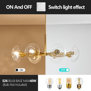 English Elm 36" Gold 8-Light Sputnik Chandelier with Clear Glass Shades — Mid-Century Iron Pendant for Dining Room W1340P233173