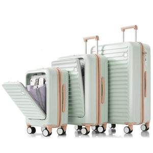English Elm Luggage Set 3 Piece Abs Hard Shell Spinner Carry on with Usb Port and Cup Holder N726P187632B