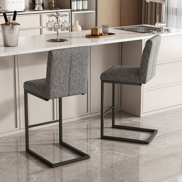 English Elm Faux Leather Counter Stools Set of Two Ergonomic Curved Back Metal Frame Kitchen Seating Dark Gray W5096P400650