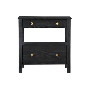 English Elm Danielle Modern 2-Drawer Nightstand in Black Oak Veneer with Gold Knobs, Smooth Glides & Shelf B050P376972
