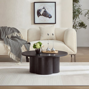 English Elm Round Wood Grain Coffee Table with Curved Bentwood Legs for Modern Living Rooms Black W2085P400929