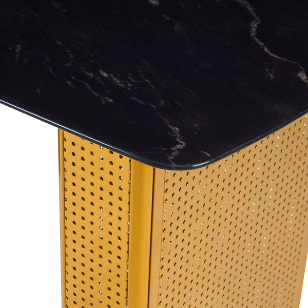 English Elm Modern Marble Glass Dining Table Gold Dual Pedestal Base Seats Eight Elegant W5123P397499