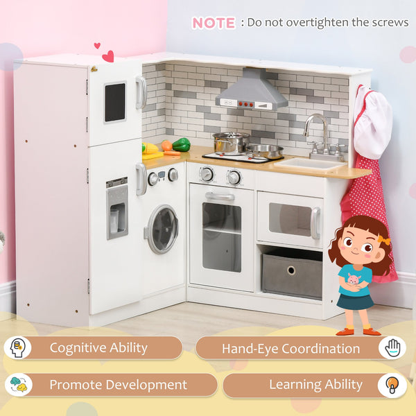 English Elm Qaba Wooden Corner Play Kitchen with Sound Effects Oven Ice Maker and Washing Machine W2225P217655
