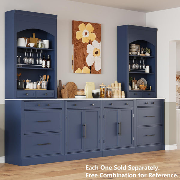 English Elm Modern Tall Kitchen Pantry Set of Two with Faux Marble Top and Glass Holders Blue SP000175AAC
