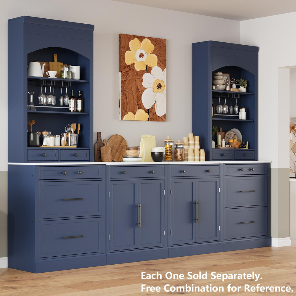 English Elm Topmax Freestanding Tall Pantry Cabinet Faux Marble Top 5 Drawers Modern Kitchen Hutch Blue N717S000075C