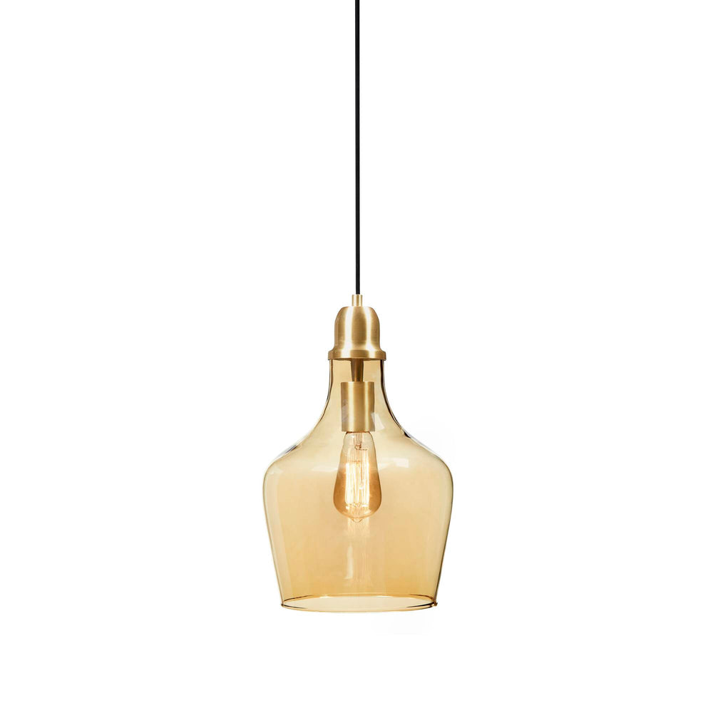 English Elm Auburn Bell Shaped Pendant Light – Gold Iron Base, Amber Glass Shade, 9" Dia, 80" Cord, Stylish Glow B035P264533