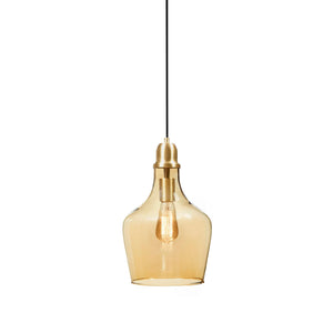 English Elm Auburn Bell Shaped Pendant Light – Gold Iron Base, Amber Glass Shade, 9" Dia, 80" Cord, Stylish Glow B035P264533