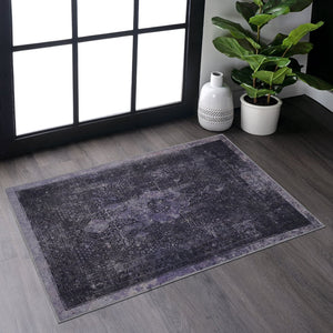 English Elm Maval Anthracite Washable 2' X 3' Rug - Soft, Non-Slip, Durable Doormat Perfect For High-Traffic Areas B189P189038