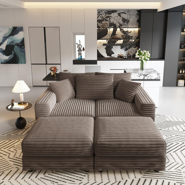 English Elm 82.7" Plush Corduroy 3-Seat Sofa - Modern Convertible Couch With Ottomans, Soft Pillows & Cozy Comfort W1885S00153