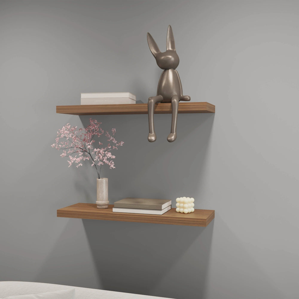 English Elm Mahogany Recessed Floating Shelf 31.5" Wide Set for Books & Decor, Minimalist Warm Gales Finish Elegance B062P252135