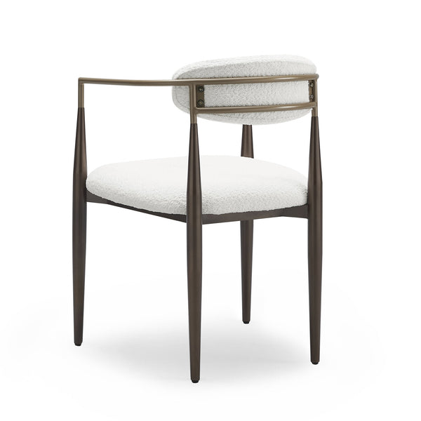 English Elm Christopher Knight Home® - Low Back Upholstered Dining Chair with Gold-Trim Iron Frame, Curved Open Backrest, Plush Comfort White+Gold N771P249346J