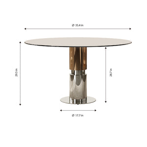 English Elm 35-inch Round Tempered Glass Dining Table with Steel Base for Small Apartments W509S00163