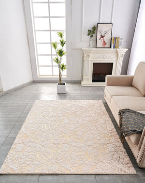English Elm Luxury Beige Abstract Gold-Gilded Chinchilla Faux Fur Area Rug – Plush, Machine Washable & Non-Slip B030P233667