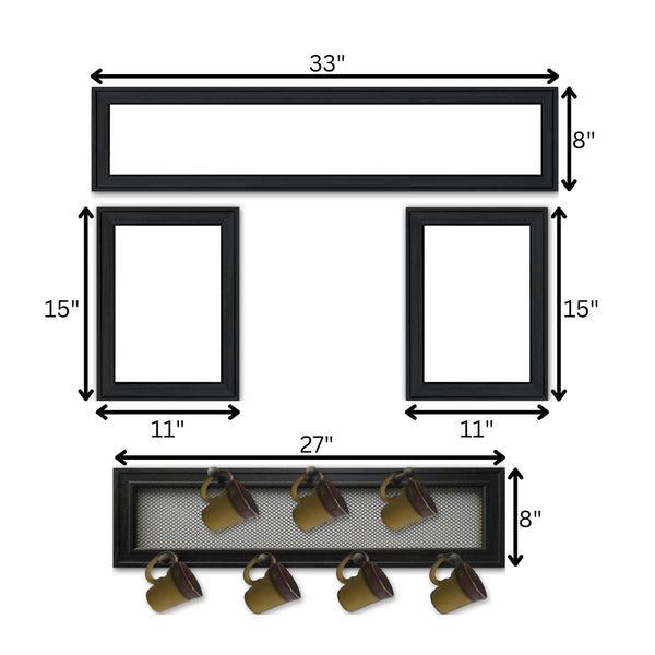 English Elm "kitchen Collection Iv" Handcrafted Wood Wall Art with 7-peg Mug Rack Black Frame B06787069