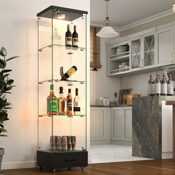 English Elm Modern Glass Display Cabinet With Led Lights - Stylish 4-Shelf Storage For Collectibles & Decor W241P268241