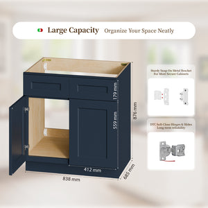 English Elm Shaker Solid Wood Sink Base Cabinet Navy Blue Kitchen Rta Double Door Storage T2950P479976