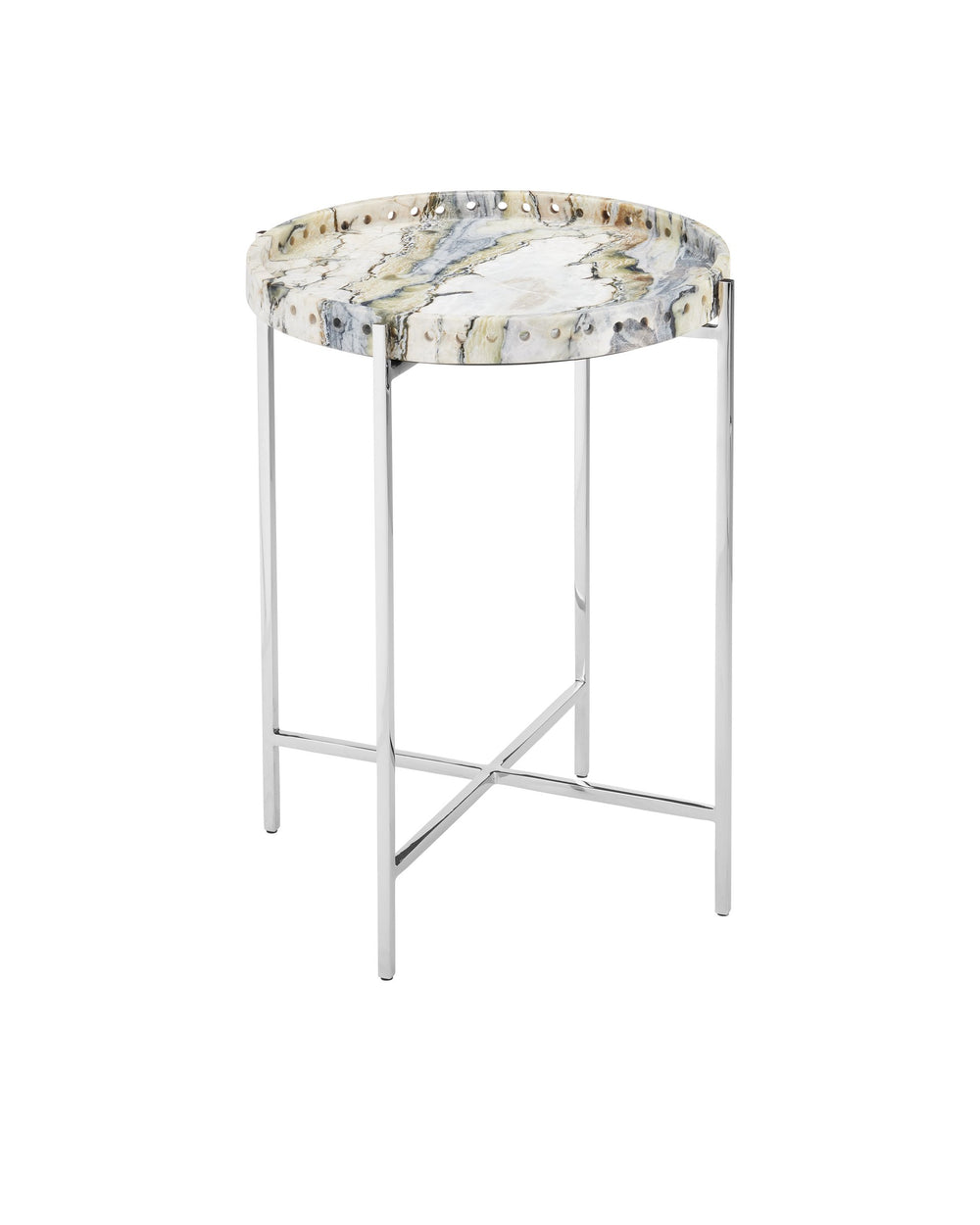 Currey & Company Freya Floral Jade Marble Accent Table – Stunning Decorative Piece With Unique Color Patterns & Style Silver Floral Jade Marble ,Iron 4000-0242-currey-company