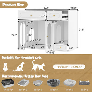 English Elm Cat Litter Box Cabinet with Led Lighting Acrylic Doors and Drawer Storage End Table White N704P402444K