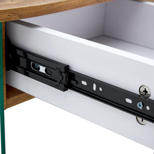 English Elm Cozy Natural Oval Coffee Table with Dual Drawers, Tempered Glass Legs, Wood Grain MDF Top, 43.3"x23.6" W1512P405601