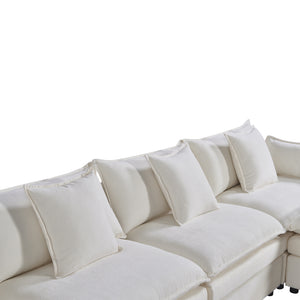 English Elm 142.52"Modern Chenille U-Shaped Sectional Sofa with Convertible Chaise, Solid Wood Frame, Plush Foam Seating and Ottomans for Spacious Living W1036S00058