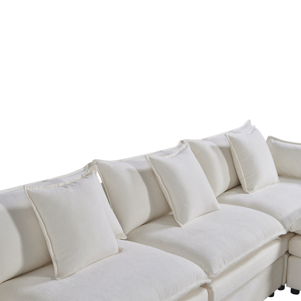 English Elm 142.52"Modern Chenille U-Shaped Sectional Sofa with Convertible Chaise, Solid Wood Frame, Plush Foam Seating and Ottomans for Spacious Living W1036S00058