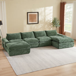 English Elm Modern Chenille Modular Sectional Sofa with Built-in Foot Pedals for Relaxed Living Green W3396S00071