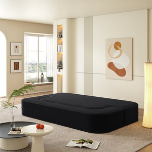 English Elm 78.7" Plush Corduroy Convertible Sleeper Sofa with Tufted Back and Foldable Floor Bed Black W3219P410146