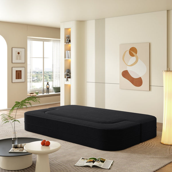 English Elm 78.7" Plush Corduroy Convertible Sleeper Sofa with Tufted Back and Foldable Floor Bed Black W3219P410146